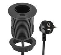 Electraline Grommet 62558 Prise encastrable Fast Charge 2.A et passe-câbles standard Ø 60 mm (Schuko encastrable sur table), câble 2 m, noir, 1 prise + 1 USB A