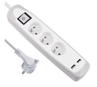 Electraline Gummy 35601 Bloc Multiprise 3 prises et 2 USB - couverture en silicone protection contre impacts - câble 2 mt - fiche plat