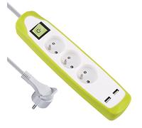 Electraline Gummy 35603 Bloc Multiprise 3 prises et 2 USB - couverture en silicone protection contre chocs - câble 2 mt - fiche plat