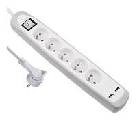 Electraline Gummy 35607 Bloc Multiprise 5 prises et 2 USB - couverture en silicone protection contre chocs - câble 2 mt - fiche plat