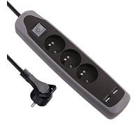 Electraline Gummy 35613 Bloc Multiprise 3 prises et 2 USB - couverture en silicone protection contre chocs - câble 2 mt - fiche plat