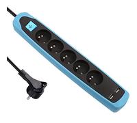 Electraline Gummy 35617 Bloc Multiprise 5 prises et 2 USB - couverture en silicone protection contre impacts - câble 2 mt - fiche plat