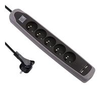 Electraline Gummy 35619 Bloc Multiprise 5 prises et 2 USB avec interrupteur - couverture en silicone antidérapant - câble 2 mt - fiche plat