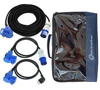 Electraline Kit Camping IP44 - Rallonge Industrielle en Caoutchouc 10 M et Adaptateur 1,5M avec Double Prise Schuko/CEE - Fiche CEE et Prise Schuko