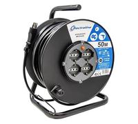 Electraline Rallonge avec Enrouleur de câble 50 m 4 Prises Pozi (Schuko + 10/16 A) Grand Fiche 16 A, avec