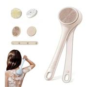 Electric Body Brush, Long Handle Shower Back Scrubber, IP67 Waterproof Exfoliating Massage Brush with Multiple Brush Heads (Milk Coffee)