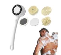 Electric Body Scrubber - ABS White 14.17x3.54x3.15in | Back Scrub Brush Shower Tool With Long Handle | 3 Intensity Settings Digital Display Multi-Function Bath Massager For Clogged Pores
