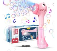 Electric Bubble Machine,Dinosaur Bubble Stick Bubble Toy 4000+ Bubbles/Min with 360ML Super Bubble Solution for Outdoor/Party/Wedding,Bubble Machine for Children Pink
