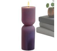 Electric Candle, Artificial Realistic Ornament, 2.95 Inches Ribbed Centerpiece Lamp with Flicker Effect Design, Battery Powered Decorative Light, Tabletop Ambient Fixture for Dining Mantel Window Sill