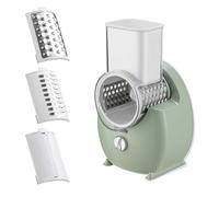 Electric Cheese Grater Vegetable Slicer, Rechargeable Rotary Grater Salad Maker with 3 Interchangeable Blades, Durable Material and Cutting Efficiently, for Kitchen, Camping, Restaurant(Green)