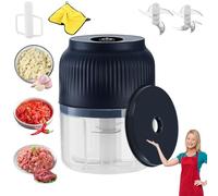 Electric Garlic Chopper, 350ml Mini Portable Electric Garlic Crush, Wireless Rechargeable Food Processor for Garlic, Veggie, Onion, Salad, Ginger, Meat Kitchen Gadgets (Blue with 6 Blades)