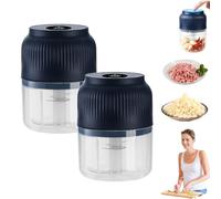 Electric Garlic Chopper, Multi-functional Electric Food Chopper, Mini Wireless Electric Meat Chopper, 320ml, 4-Blade, USB Rechargeable, for Onion, Chili, Ginger, Meat & Nuts (Blau+Blau)
