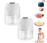 Electric Garlic Chopper, Multi-functional Electric Food Chopper, Mini Wireless Electric Meat Chopper, 320ml, 4-Blade, USB Rechargeable, for Onion, Chili, Ginger, Meat & Nuts (Weiß+Weiß)