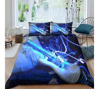 Electric guitar Ensemble De Literie Léger Microfibre résistante 3 Pièces 3D Effet Neon light effect Housse de Couette avec 2 Taies d'oreiller Hypoallergique for Chambre Adulte King（220x240cm）