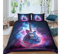 Electric guitar Linge de Lit Hypoallergique 3 pièces Imprimé en 3D Confortable Neon rock style Housse de Couette avec 2 Taies d'oreiller Super Douce for Décoration de Chambre Single（135x200cm）