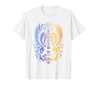Electric Guitar with Rainbow Wings and Floral Art Festival T-Shirt