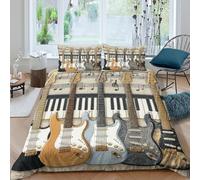 Electric Guitars Ensemble De Literie Microfibre 3 Pièces Imprimé en 3D Super Douce Musical Instrument Art Parure de Lit avec Fermeture Éclair Résistante for Chambre à Coucher Single（135x200cm）