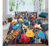Electric Guitars Ensemble De Literie résistante 3 Pièces 3D Effet Douce Vibrant Art Style Housse de Couette avec Fermeture Éclair Confortable for Chambre de Adolescents Super King（260x220cm）