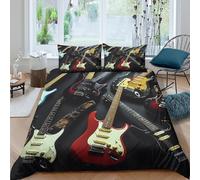 Electric guitars Linge de Lit 3 Pièces Microfibre résistante 3D Imprimée Respirante Vintage collection Ensemble De Literie avec 2 x Taies d'oreiller Super Douce for Chambre Enfants Single（140x200cm）
