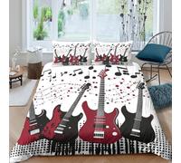 Electric guitars Linge de Lit Microfibre 3 Pièces Imprimé en 3D Facile d'entretien Rock music style Parure de Lit avec Taie d'oreiller Hypoallergique for Décoration de Chambre Single（140x200cm）
