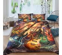 Electric Guitars Linge de Lit résistante 3 pièces 3D Imprimée Léger Fantaisie Rock Art Style Housse de Couette avec Taie d'oreiller Entretien Facile for Chambre de Adolescents Single（140x200cm）