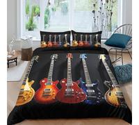 Electric guitars Parure de Lit 3 pièces Microfibre Hypoallergique Imprimé en 3D Léger Vintage rock style Housse de Couette avec 2 Taies d'oreiller Confortable for Filles Ado Single（140x200cm）