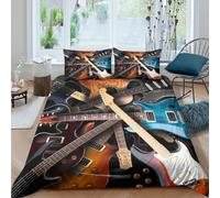 Electric guitars Parure de Lit résistante 3 Pièces 3D Imprimée Facile d'entretien Rock music style_ Ensemble De Literie avec Taie d'oreiller Ultra Douce for Adulte Enfants Filles Single（140x200cm）