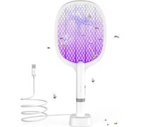 Electric Insect Racket, 5000V, Anti-Mosquito Racket, USB C Rechargeable Fly Racket with Stable Base, 3-Layer Mesh Protection, Effective Against Flies and Insects