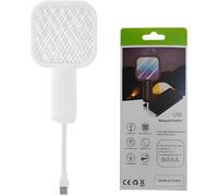 Electric Insect Racket, Powerful 3500 V Anti-Mosquito Racket, Two in One USB Electric for Killing Among Flying Insects, Applying for Indoor and Outdoor (White)