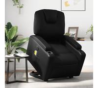 Electric Lift and Recline Massage Chair for Elderly, Black PU Leather Power Lift Recliner with Vibration Massage, Remote Control, Cup Holders, Supports 110kg, Easy Stand Assist Chair for Living Room