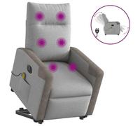 Electric Lift and Recline Massage Chair for Elderly, Power Adjustable Fabric Recliner with 6 Point Vibration, Remote Control, Side Pocket, Grey Cloud, Supports 110kg, Home Living Room Comfort