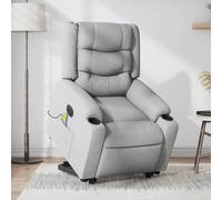 Electric Lift and Recline Massage Chair for Elderly, Power Lift Recliner Chair with 6 Point Vibration Massage, Remote Control, Side Pocket, Light Grey Fabric, Comfortable for Living Room and Bedroom