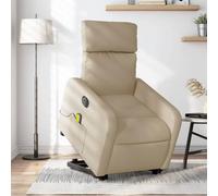 Electric Lift and Recline Massage Chair for Elderly, Power Standing Assist Chair with 6 Point Vibration, Cream Fabric Recliner for Living Room and Bedroom, Comfortable Home Seat with Remote Control