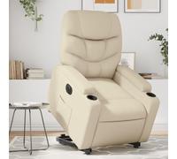 Electric Lift and Recliner Chair for Elderly, Power Rise Assist Reclining Chair with Massage, Cream Faux Leather Living Room Recliner Sofa, Comfortable Home Seat with Cup Holders, Max Load 110kg