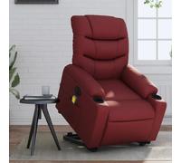 Electric Lift and Recliner Chair with Massage for Elderly, Power Standing Assist, 6 Point Vibration, USB Powered Remote, Bordeaux Red Faux Leather, Max Load 110kg, Comfortable Home Office Seat
