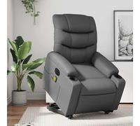 Electric Lift and Recliner Massage Chair for Elderly, Grey PU Leather Power Reclining Chair with Vibration Massage, Remote Control, Side Pocket, Supports 110kg, Perfect for Living Room and Bedroom