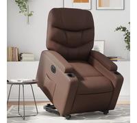 Electric Lift Recliner Chair for Elderly, Power Lift and Recline, Brown Faux Leather Massage Recliner with Heat, Cup Holders, Side Pocket, Comfortable Home Theater Seat for Living 110kg Max Load