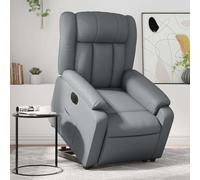Electric Lift Recliner Chair for Elderly, Power Lift and Recline Function, Grey Faux Leather Massage Chair with Heat, Remote Control, Side Pocket, Max Load 110kg, Home Living Room Comfort Seat