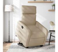 Electric Lift Recliner Chair for Elderly, Power Rise Assist Reclining with Manual Tilt, Cream Fabric Recliner Sofa for Living Room Bedroom, Comfortable Massage Chair with Side Pocket, Max Load 110kg