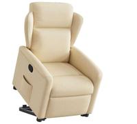 Electric Lift Recliner Chair for Elderly, Power Rise Assist Reclining with Manual Tilt, Cream Fabric Recliner Sofa for Living Room Bedroom, Comfortable Massage Chair with Side Pocket, Max Load 110kg