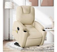 Electric Lift Recliner Chair with Massage for Elderly, Power Adjustable Cream Fabric Reclining Chair with Remote, 6 Point Vibration, Side Pocket and Cup Holders, Max Load 110kg, Home Living Room