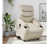 Electric Lift Recliner Chair with Massage for Elderly, Power Adjustable Cream Faux Leather Reclining Chair with Remote, 6-Point Vibration, Side Pocket, Supports 110kg, for Living Room and Bedroom