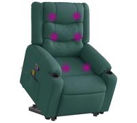 Electric Lift Recliner Chair with Massage for Elderly, Power Standing Assist, 6 Point Vibration, Manual Tilt to 135°, Dark Green Fabric, Comfortable Home Office Reclining Chair, Max Load 110kg