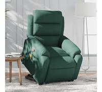 Electric Lift Recliner Chair with Massage for Elderly, Power Standing Assist, 6 Point Vibration, Manual Recline to 135°, Dark Green Velour Fabric, Comfortable Home Office Seat, Max Load 110kg