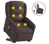 Electric Lift Recliner Chair with Massage for Elderly, Power Standing Assist, Manual Recline to 135°, 6 Point Vibration, USB Powered, Dark Brown Fabric, Comfortable for Living Room and Bedroom