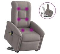 Electric Lift Recliner Chair with Massage for Elderly, Power Standing Assist, Manual Recline to 135°, 6 Point Vibration, USB Powered, Taupe Fabric, Max Load 110kg, Comfortable Home Living Room Seat