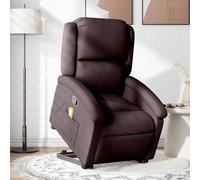 Electric Lift Recliner Chair with Massage for Elderly, Power Standing Assist, Manual Recline to 135°, 6 Point Vibration, USB Powered, Dark Brown Fabric, Max Load 110kg, Comfortable Home Office Seat