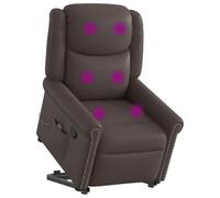 Electric Lift Recliner Chair with Massage for Elderly, Power Standing Assist, Manual Recline to 135°, 6-Point Vibration, Brown Faux Leather, Comfortable Home Living Room Seat, Max Load 110kg