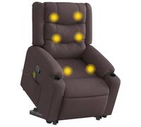 Electric Lift Recliner Chair with Massage for Elderly, Power Standing Assist, Manual Recline to 135°, 6 Point Vibration, USB Powered, Dark Brown Fabric, Max Load 110kg, Comfortable Home Office Seat