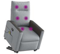 Electric Lift Recliner Chair with Massage for Elderly, Power Standing Assist, Manual Tilt & Vibration, Grey Fabric, Home Use for Living Room Bedroom, Comfortable Seat with Side Pocket, Max Load 110kg